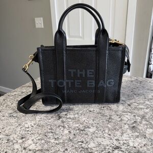 Marc Jacobs Black Leather Small Shoulder Tote with Gold Hardware